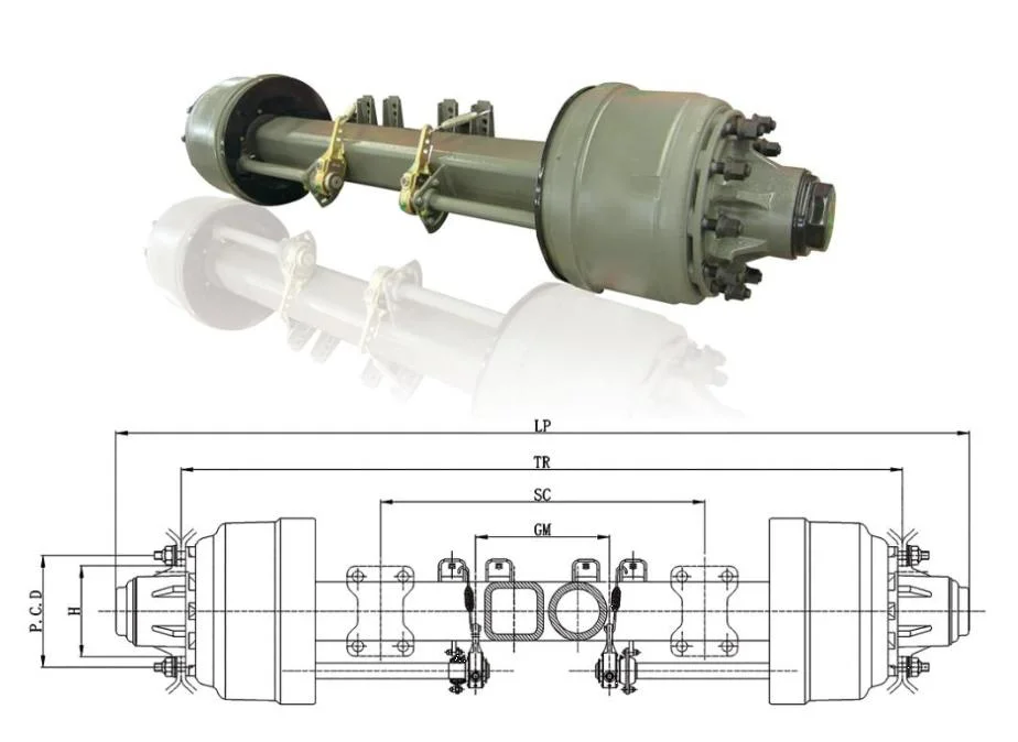 China Manufacturer 16 Ton German Type Trailer Axle for Semi Trailer